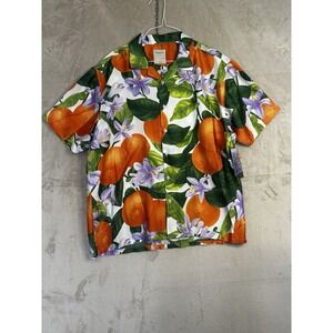 NWT Massive‎ Luxury Men's Large Crinkle Button Up Short Sleeve Shirt Oranges